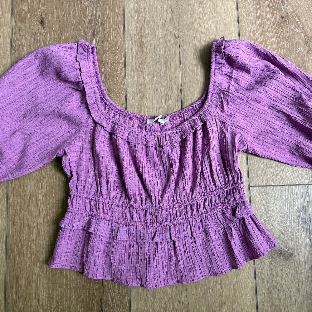 Lush Women's Smocked Puff Sleeve Short Sleeve Top